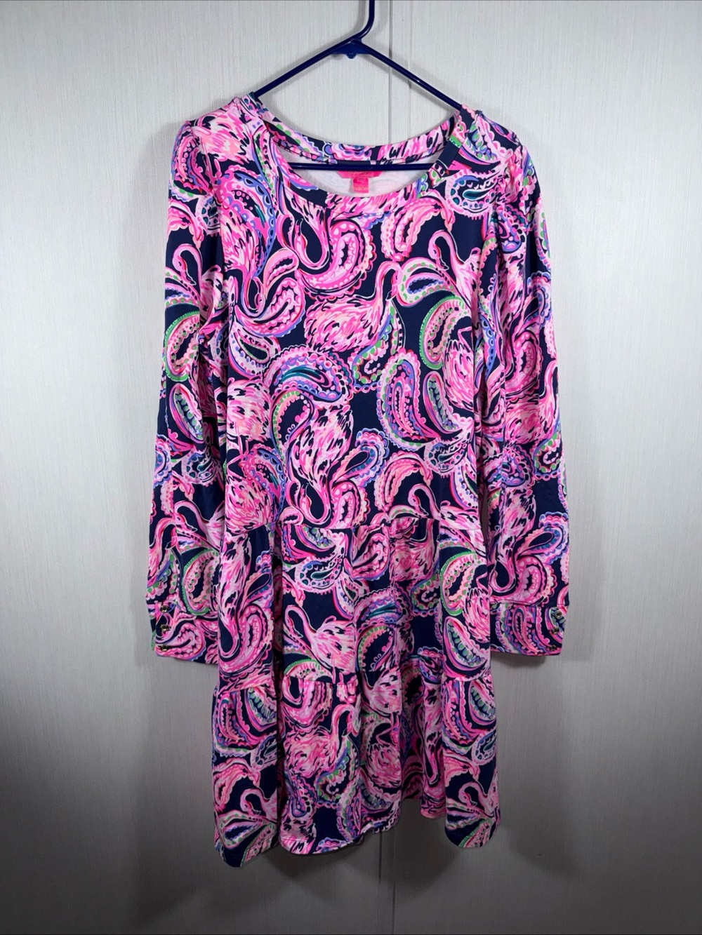 Lilly Pulitzer Arlette Dress XL High Tide Navy Flock To The Top UPF 50+
